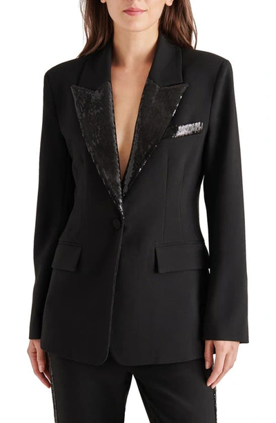 Steve Madden Misha Sequin Lapel Suit Blazer In Black