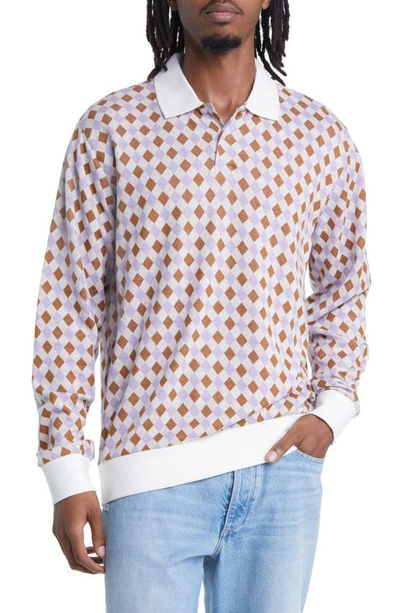 Obey Capri Jacquard Long Sleeve Polo In Unbleached Multi