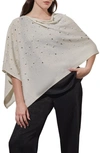 Ming Wang Imitation Pearl & Bead Detail Wool & Cashmere Poncho In White