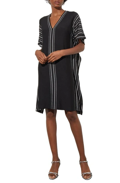 Ming Wang Shimmer Stripe Knit Dress In Black/ Silver
