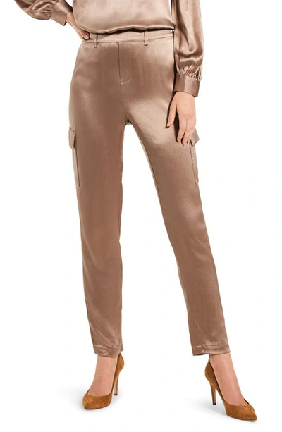 Nic + Zoe Elevated Satin Tapered Leg Cargo Pants In Brown