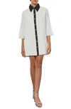 Ming Wang Pleated Mini Shirtdress In White/ Black