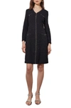 Ming Wang Metallic Braid Detail Long Sleeve Dress In Blk/ Granite