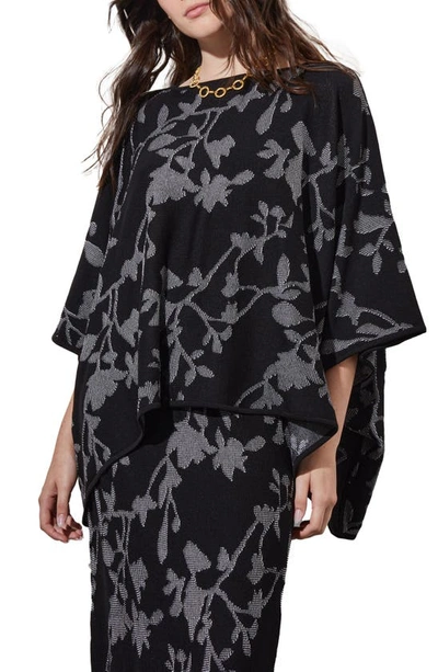 Ming Wang Floral Jacquard Top In Black/ White