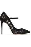 DOLCE & GABBANA SUEDE-PANELED CORDED LACE AND MESH PUMPS