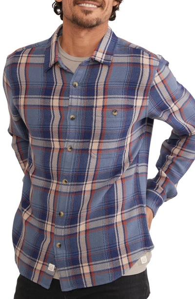 Marine Layer Beefy Broken Twill Long Sleeved Classic Fit Button Down Shirt In Large Blue Plaid