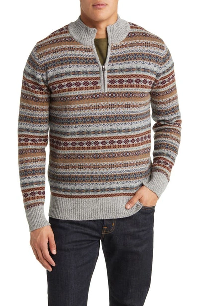 Schott Fair Isle Wool Blend Sweater In Heather Grey