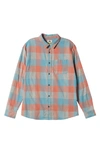 Quiksilver Motherfly Buffalo Check Button-up Organic Cotton Flannel Shirt In Reef Waters