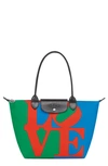 LONGCHAMP X ROBERT INDIANA MEDIUM LE PLIAGE RECYCLED POLYESTER CANVAS TOTE BAG