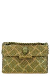 Kurt Geiger Mini Kensington Embellished Fabric Convertible Crossbody Bag In Gold/ Green