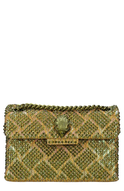 Kurt Geiger Mini Kensington Embellished Fabric Convertible Crossbody Bag In Gold/ Green