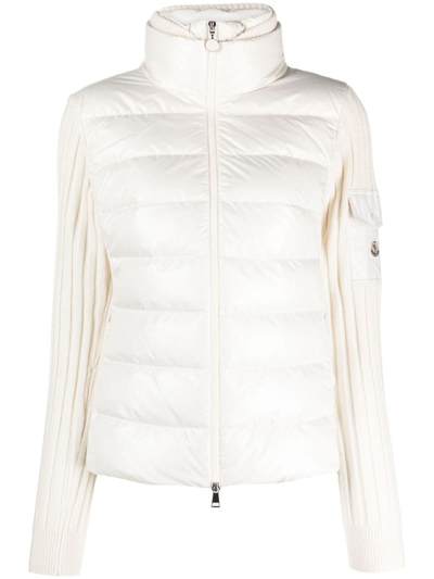 Moncler Knitted-panel Puffer Jacket In White