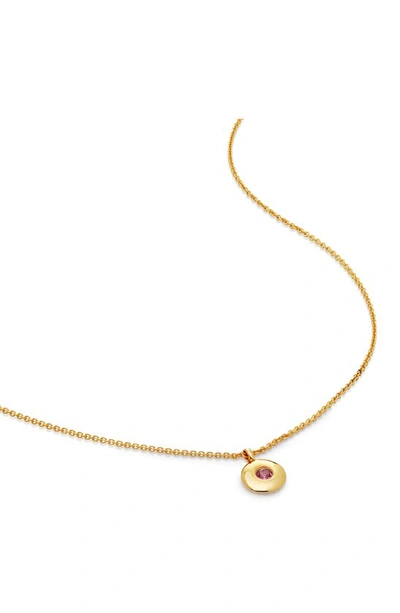 Monica Vinader October Birthstone Pink Tourmaline Pendant Necklace In 18k Gold Vermeil/ October