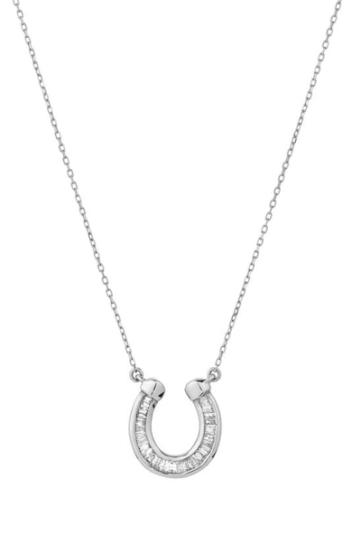 Adina Reyter Baguette Diamond Horseshoe Pendant Necklace In Silver