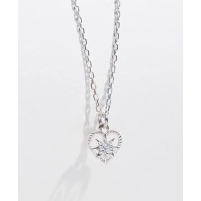 Zoe And Morgan Kind Heart Necklace Silver With White Zircon In Metallic