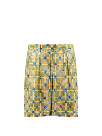 Marni Silk Saraband Shorts With Elastic Waistband In Green