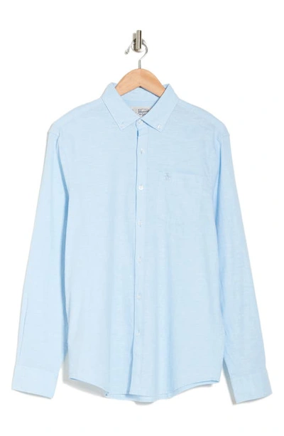 Original Penguin Linen Blend Woven Solid Button-down Shirt In Cerulean