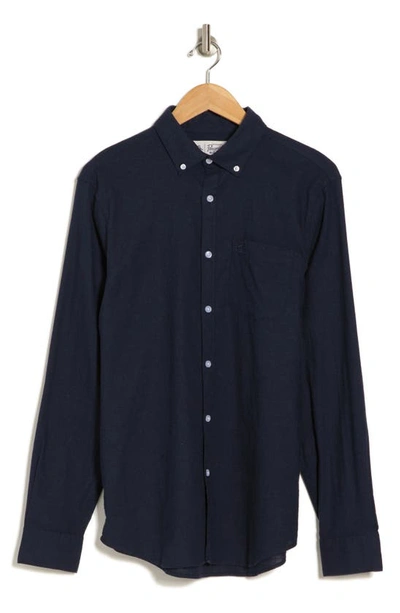 Original Penguin Linen Blend Woven Solid Button-down Shirt In Dark Sapphire