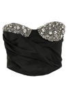 AREA EMBROIDERES CRYSTAL CUP DRAPED BUSTIER TOPS BLACK