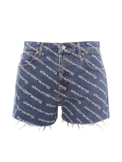 Alexander Wang Bite Logo High Waist Cutoff Denim Shorts In Blue