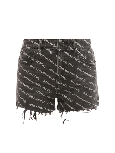 ALEXANDER WANG COTTON SHORTS WITH ALL-OVER LOGO PRINT