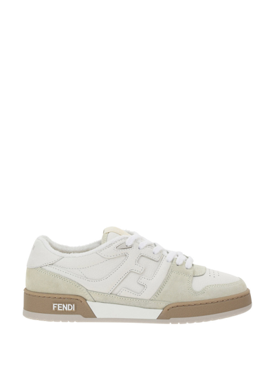 Fendi Neutral Match Suede Low-top Sneakers In White
