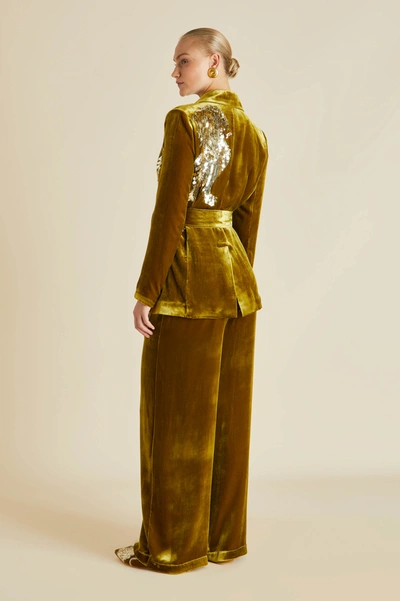 Olivia Von Halle Jagger August Gold Embellished Silk Velvet Pyjamas