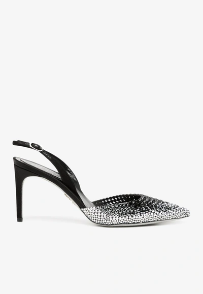 René Caovilla 80 Crystal-embellished Pointed Pumps In Black