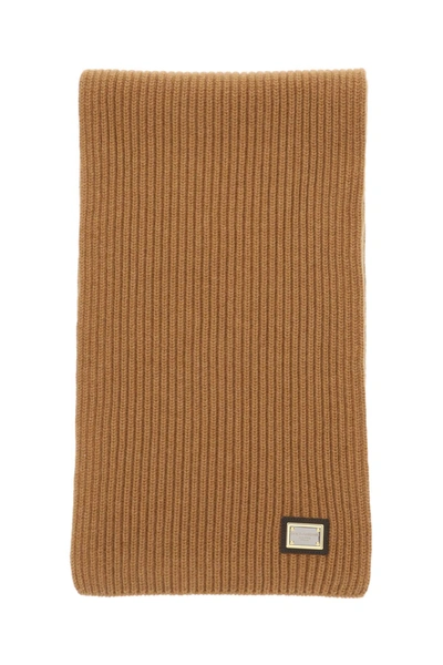 Dolce & Gabbana Ribbed Cashmere Scarf In Brown