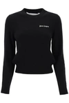 PALM ANGELS PALM ANGELS CROPPED SWEATER WITH LOGO EMBROIDERY WOMEN
