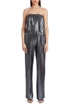 Amanda Uprichard Collina Metallic Strapless Jumpsuit In Grey In Gunmetal