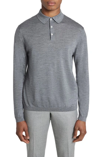 Jack Victor Redfern Long Sleeve Wool Blend Polo Sweater In Grey