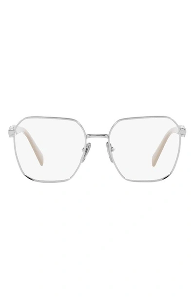 Prada 53mm Square Optical Glasses In Silver