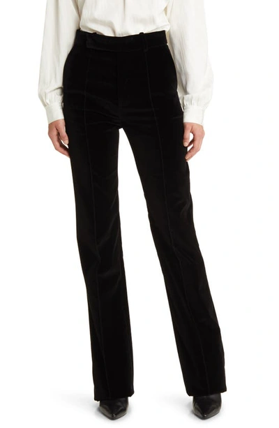 Frame The Slim Stacked Velvet Trousers In Black