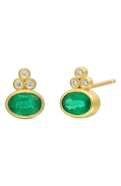 Bony Levy El Mar Emerald & Diamond Stud Earrings In 18k Yellow Gold Emerald