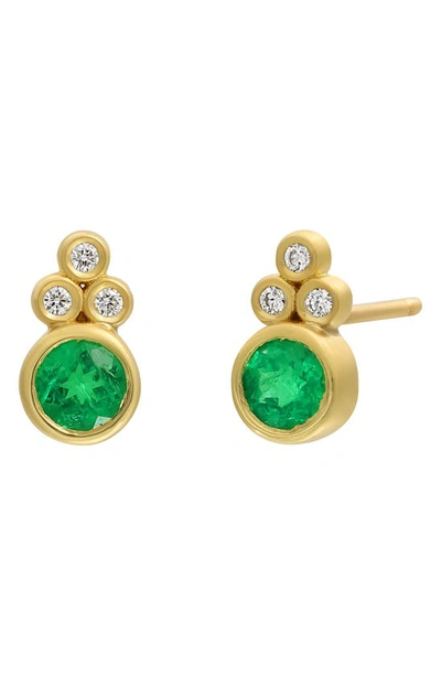 Bony Levy El Mar Emerald & Diamond Stud Earrings In 18k Yellow Gold