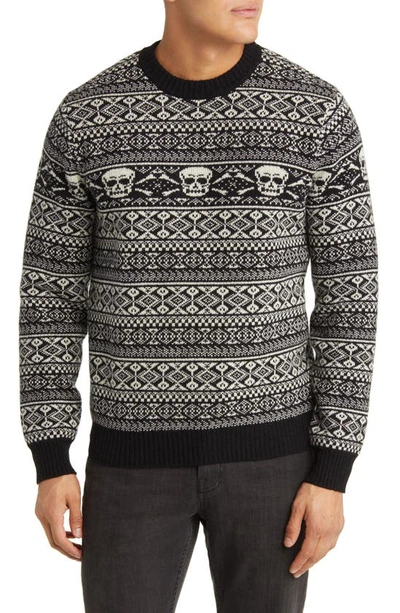 【schott】Skull ds knit Schott Skull Fair Isle Crew Neck Sweater In Black, Men's At Urban