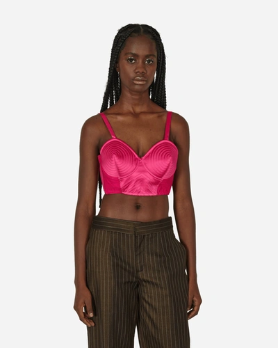 Jean Paul Gaultier Iconic Cropped Duchesse-satin Bustier Top In Shocking Pink