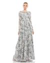 MAC DUGGAL FLORAL EMBELLISHED ILLUSION SLEEVE A-LINE GOWN