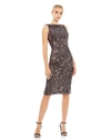 Mac Duggal Draped Back Boatneck Sequined Cocktail Dress In Black