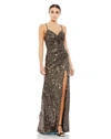 Mac Duggal Sequined Gather Waist Gown In Black