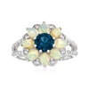 ROSS-SIMONS LONDON BLUE TOPAZ AND OPAL FLOWER RING WITH . WHITE TOPAZ IN STERLING SILVER