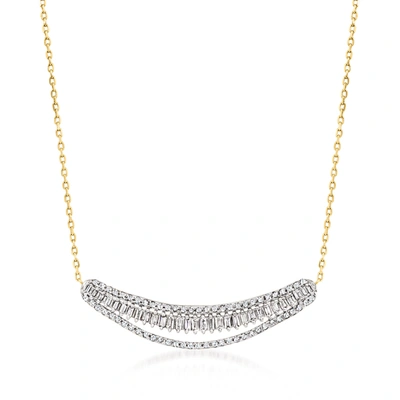 Ross-simons Diamond Curved Bar Necklace In 14kt Yellow Gold In Multi
