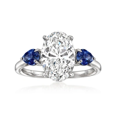 Ross-simons Lab-grown Diamond Ring With Sapphires In 14kt White Gold
