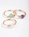 Lovisa Gold Semi-precious Sphere 3-stack Ring In Multi