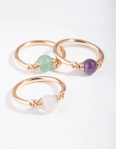 Lovisa Gold Semi-precious Sphere 3-stack Ring In Multi