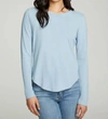 Chaser Long Sleeve Crew Neck Shirttail Tee In Ocean View In Blue