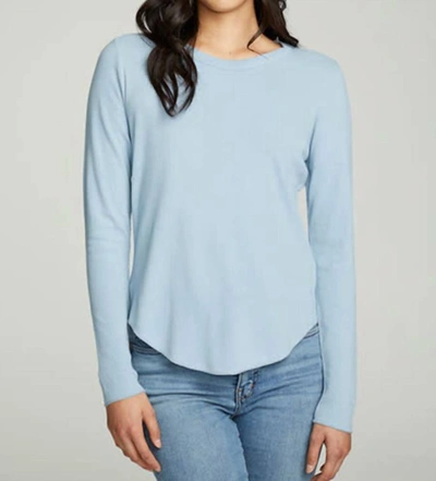 Chaser Long Sleeve Crew Neck Shirttail Tee In Ocean View In Blue
