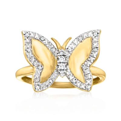 Ross-simons Diamond Butterfly Ring In 18kt Gold Over Sterling In White