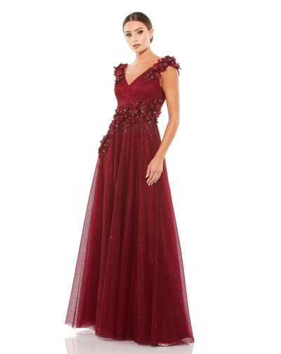 Mac Duggal Floral Applique A-line Evening Gown In Red